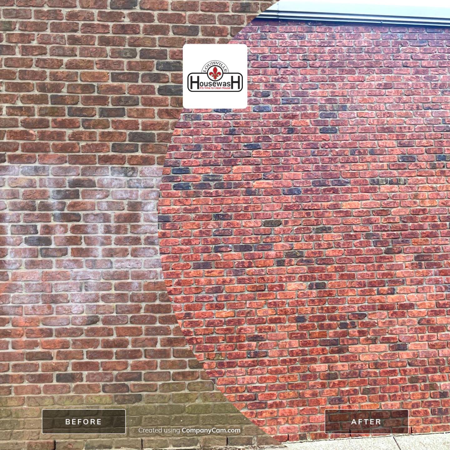 Brick wall before and after soft wash