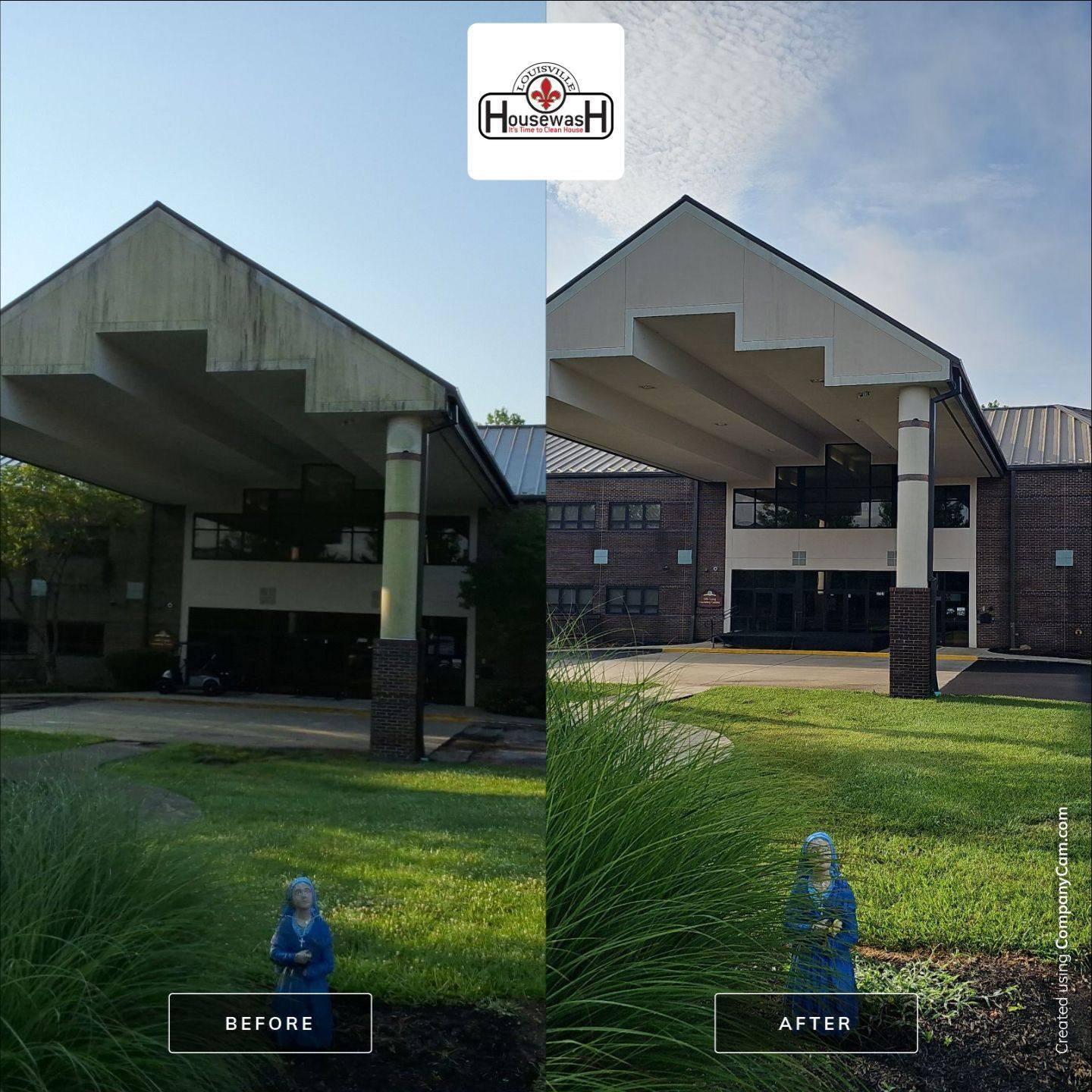 Commercial building entrance soft-washed