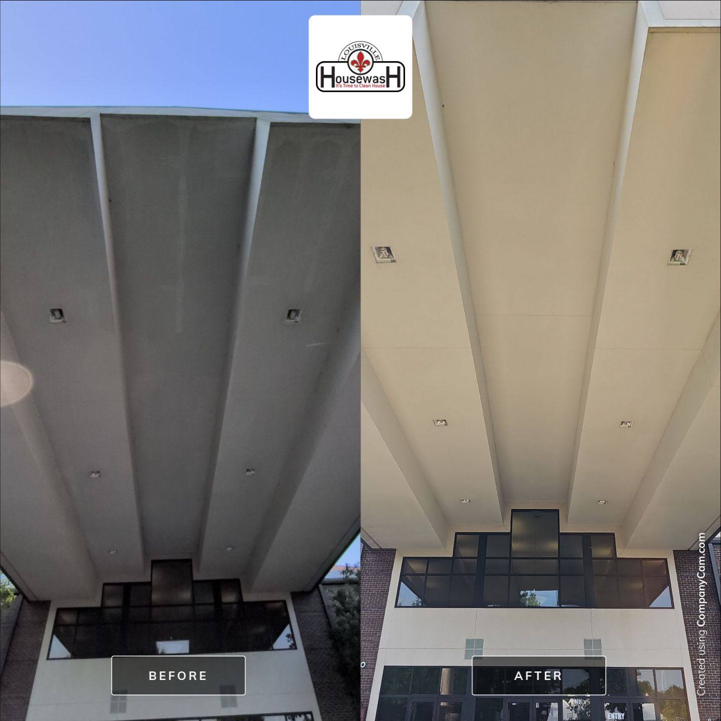Covered entry ceiling soft-washed
