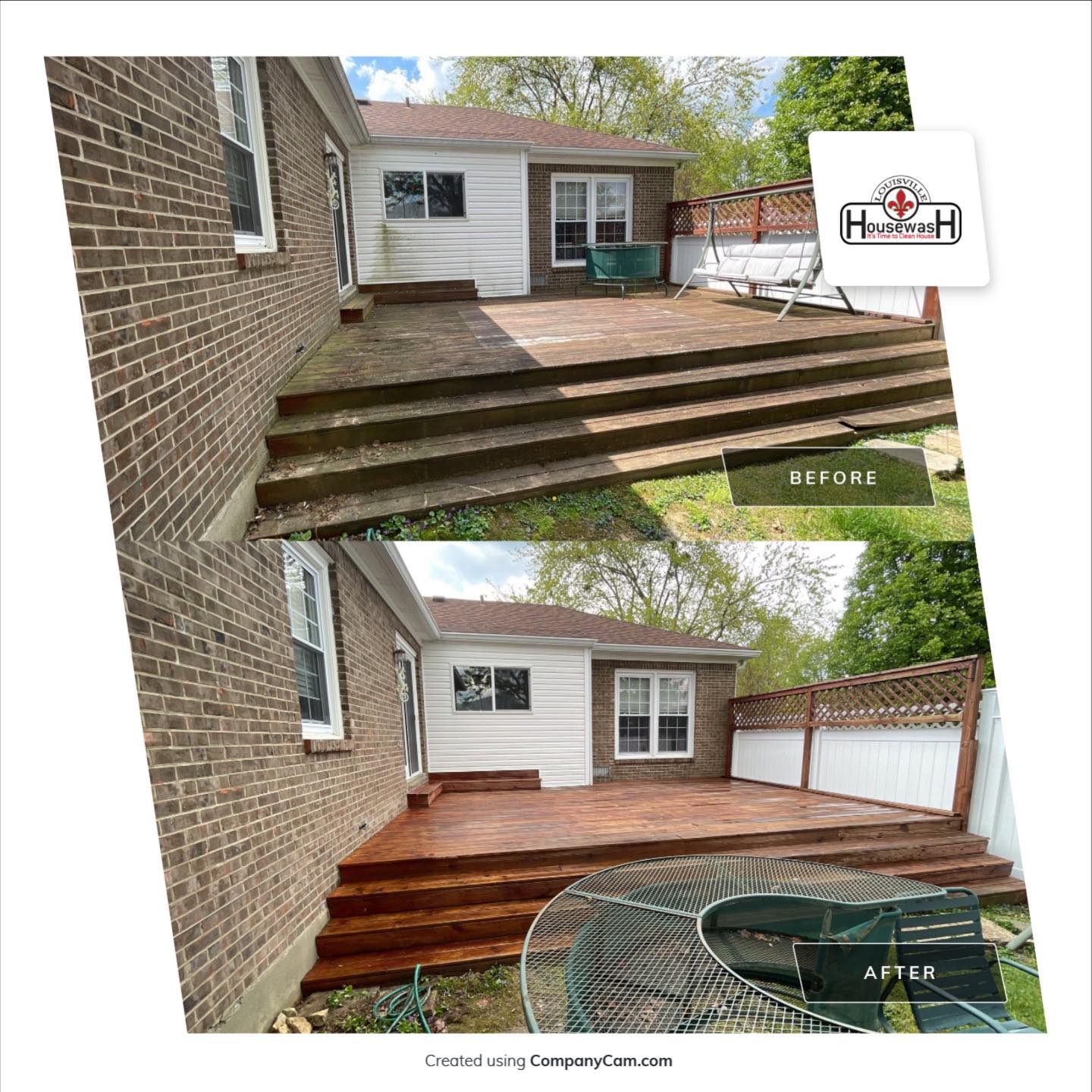 Backyard wood deck cleaned and restored
