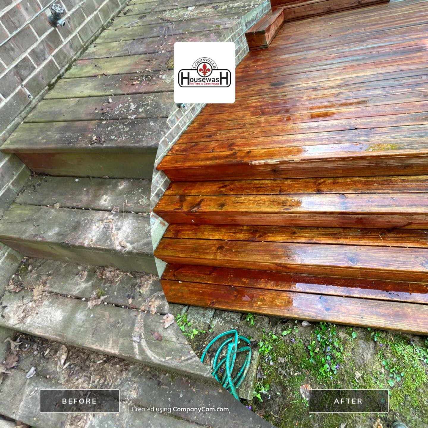 Wood deck stairs cleaned and stained
